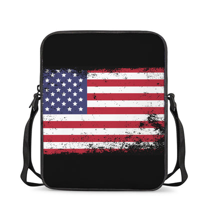 Grunge American Flag Print Rectangular Crossbody Bag