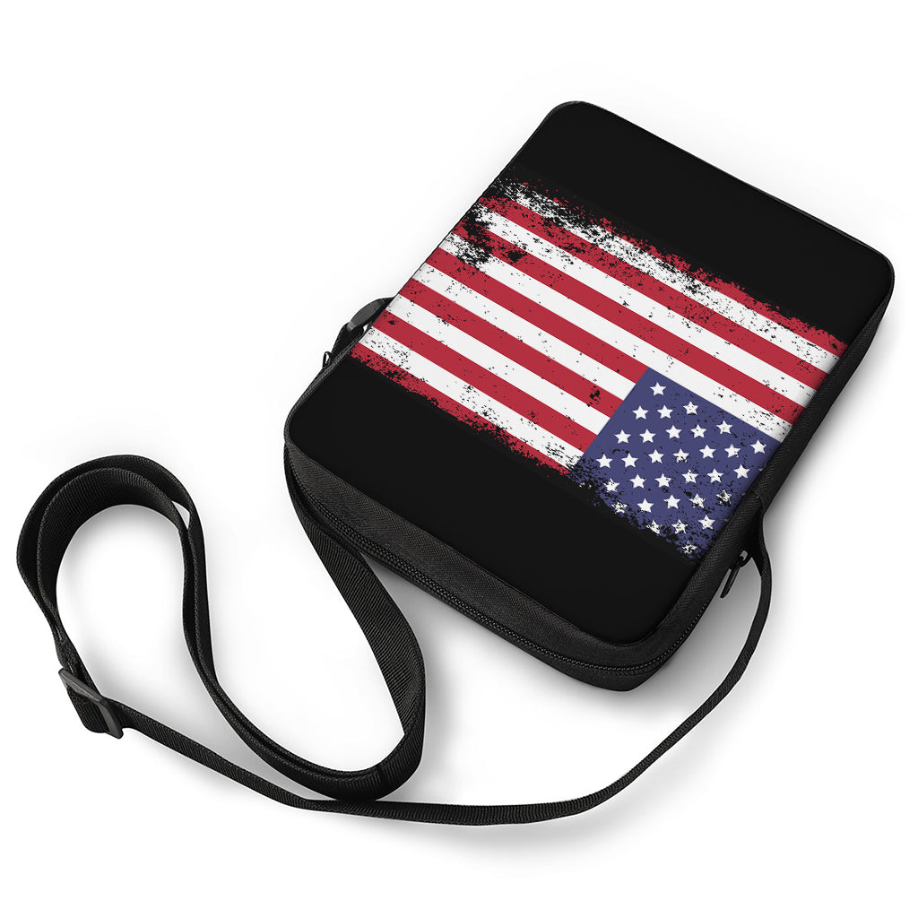 Grunge American Flag Print Rectangular Crossbody Bag