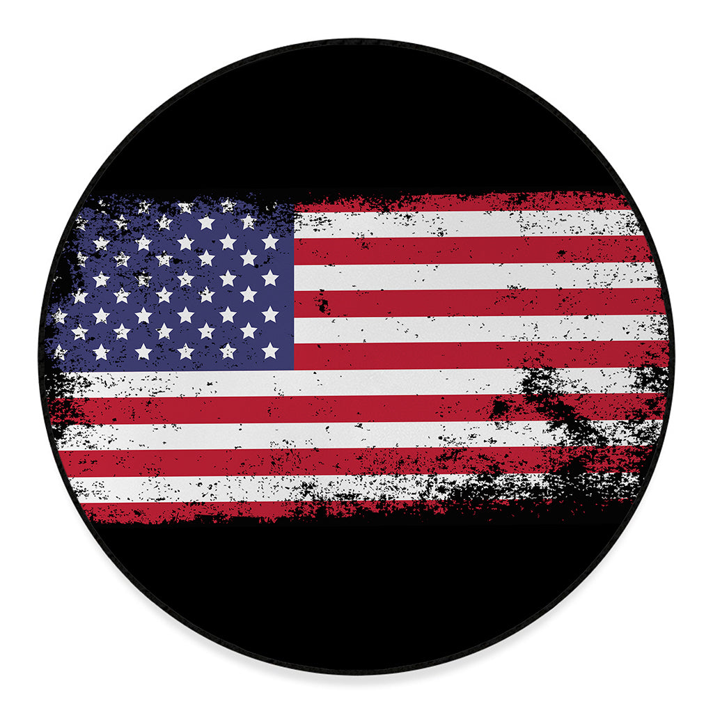 Grunge American Flag Print Round Floor Mat