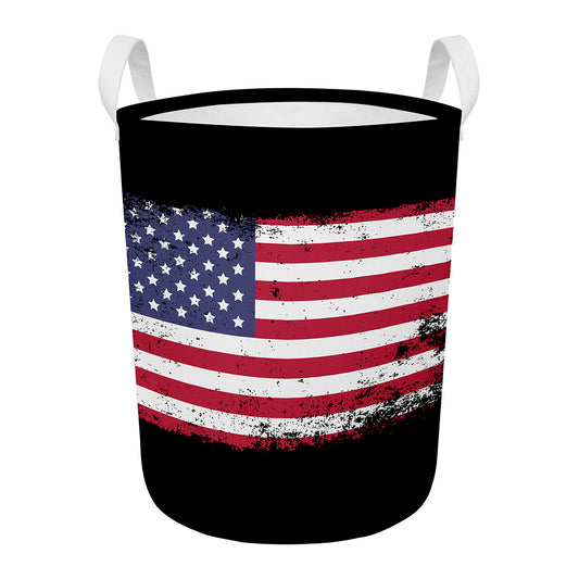 Grunge American Flag Print Round Laundry Basket