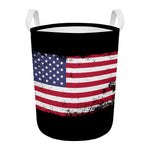 Grunge American Flag Print Round Laundry Basket