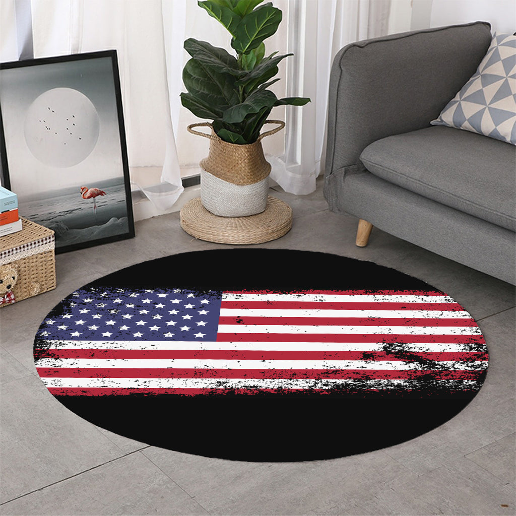 Grunge American Flag Print Round Rug