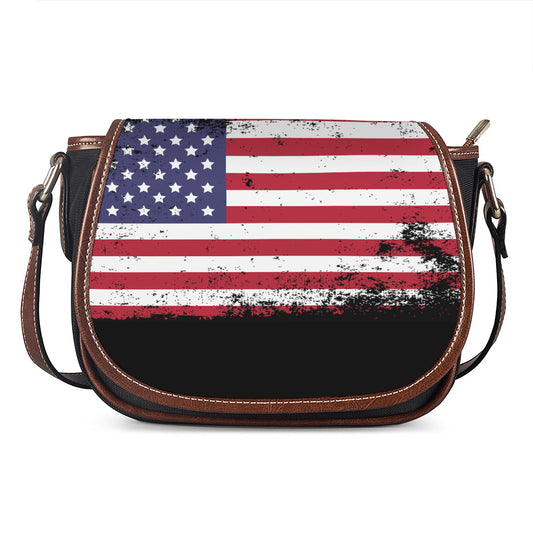 Grunge American Flag Print Saddle Bag