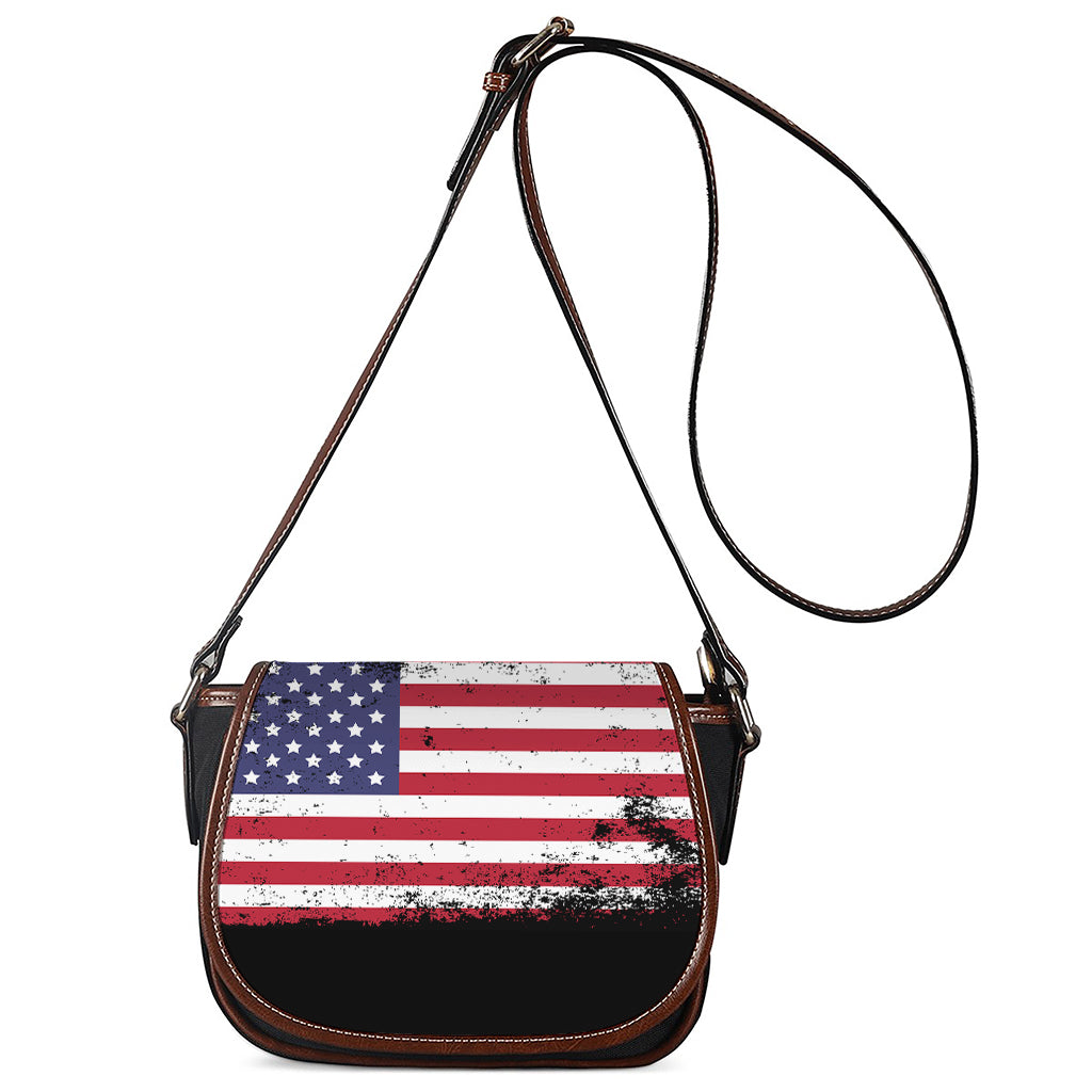 Grunge American Flag Print Saddle Bag