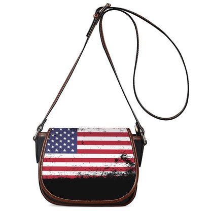 Grunge American Flag Print Saddle Bag