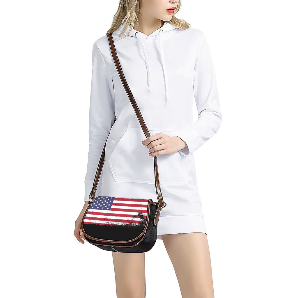 Grunge American Flag Print Saddle Bag