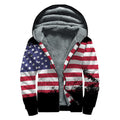 Grunge American Flag Print Sherpa Lined Zip Up Hoodie
