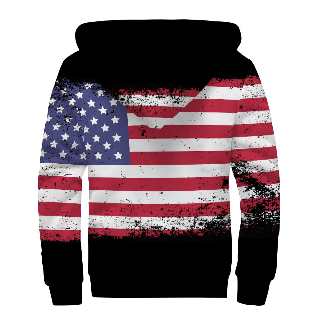 Grunge American Flag Print Sherpa Lined Zip Up Hoodie