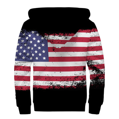 Grunge American Flag Print Sherpa Lined Zip Up Hoodie