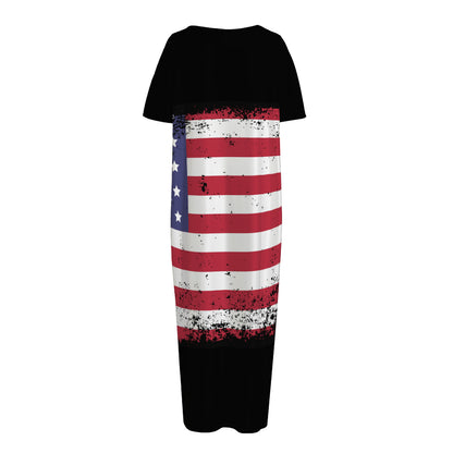 Grunge American Flag Print Short Sleeve Long Nightdress