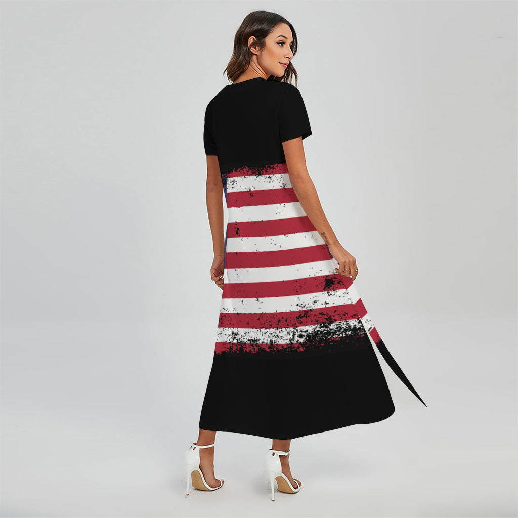Grunge American Flag Print Short Sleeve Maxi Dress