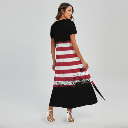 Grunge American Flag Print Short Sleeve Maxi Dress