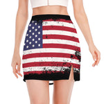 Grunge American Flag Print Side Slit Mini Skirt