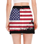 Grunge American Flag Print Side Slit Mini Skirt