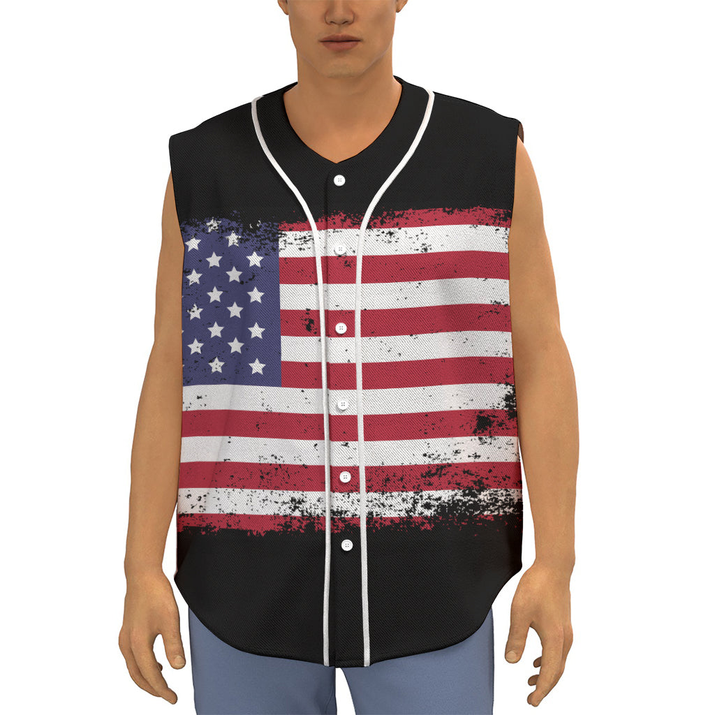 Grunge American Flag Print Sleeveless Baseball Jersey