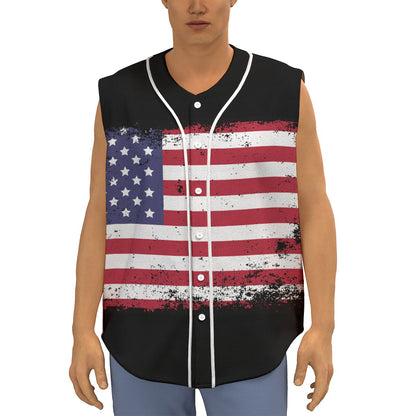 Grunge American Flag Print Sleeveless Baseball Jersey