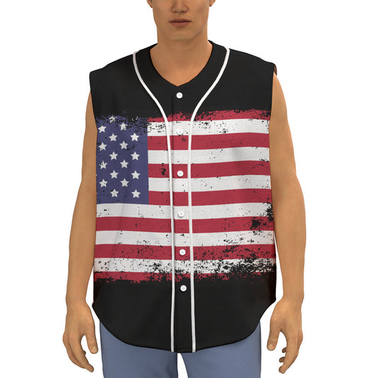 Grunge American Flag Print Sleeveless Baseball Jersey