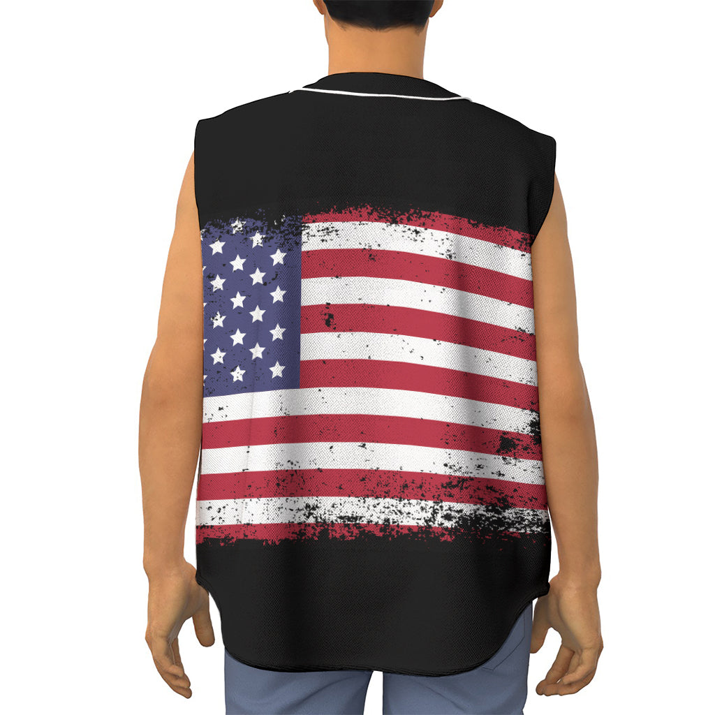 Grunge American Flag Print Sleeveless Baseball Jersey