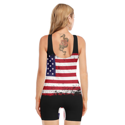 Grunge American Flag Print Sleeveless One Piece Swimsuit