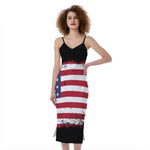 Grunge American Flag Print Slim Fit Midi Cami Dress