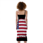 Grunge American Flag Print Slim Fit Midi Cami Dress