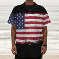 Grunge American Flag Print Textured Short Sleeve Shirt