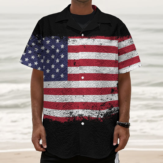 Grunge American Flag Print Textured Short Sleeve Shirt