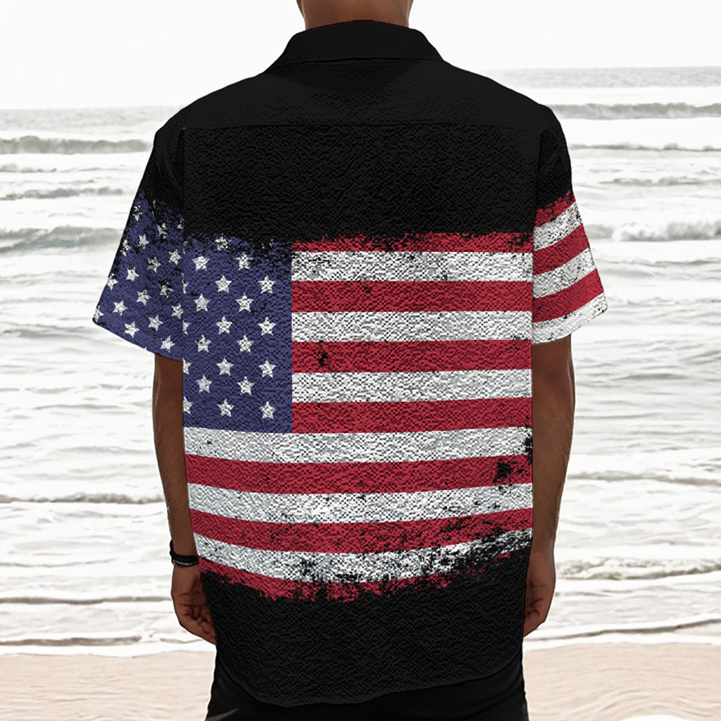 Grunge American Flag Print Textured Short Sleeve Shirt