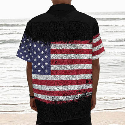 Grunge American Flag Print Textured Short Sleeve Shirt