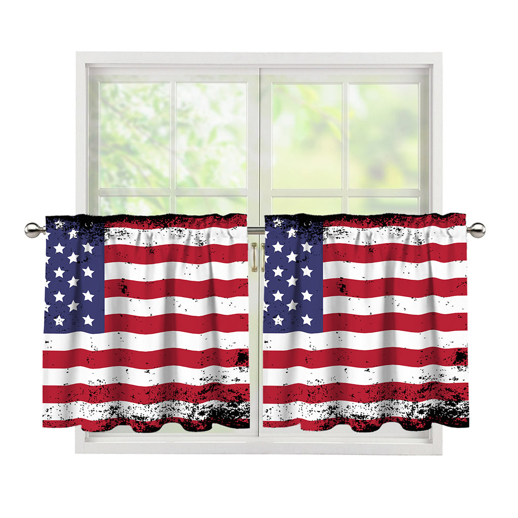 Grunge American Flag Print Tier Curtains