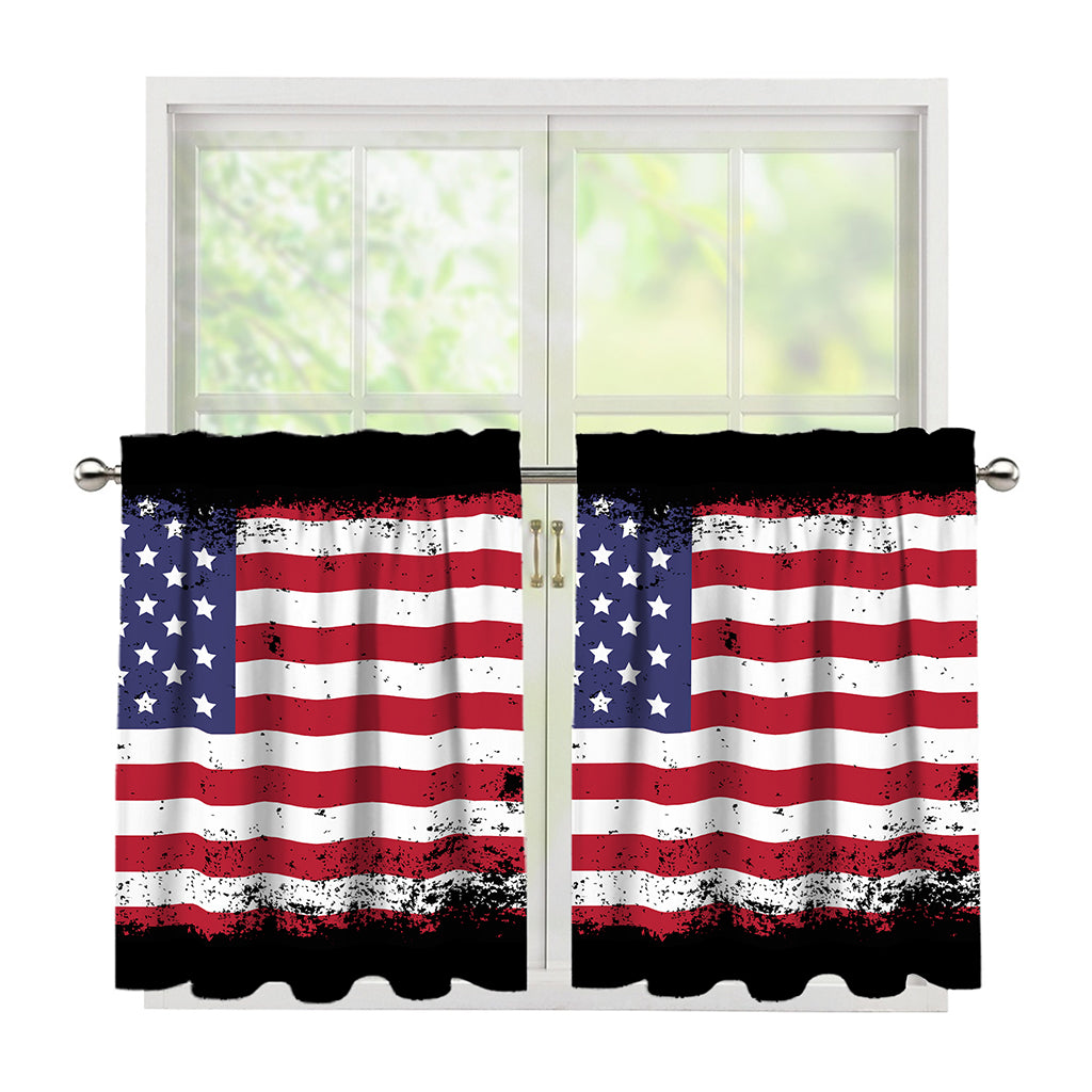 Grunge American Flag Print Tier Curtains