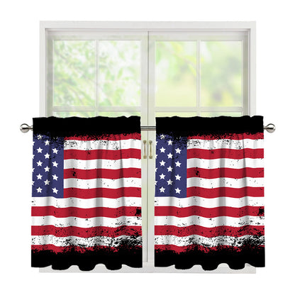 Grunge American Flag Print Tier Curtains