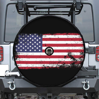 Grunge American Flag Print Tire Cover With Camera Hole