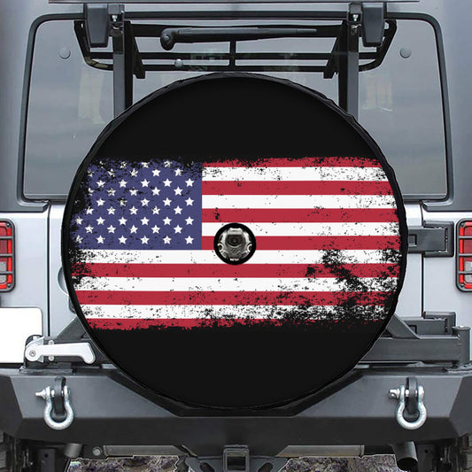 Grunge American Flag Print Tire Cover With Camera Hole