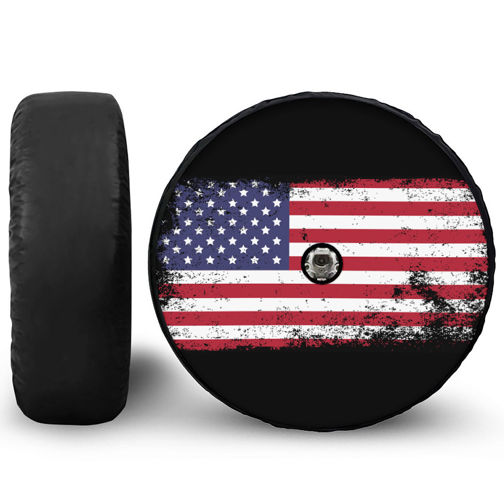 Grunge American Flag Print Tire Cover With Camera Hole