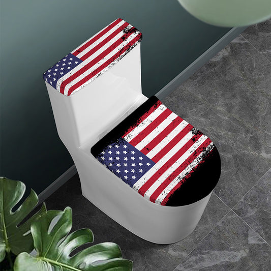 Grunge American Flag Print Toilet Lid And Tank Cover Set