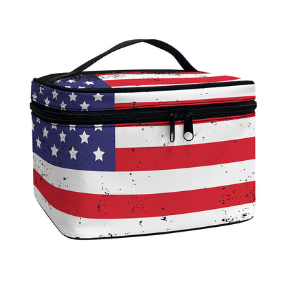Grunge American Flag Print Travel Makeup Bag