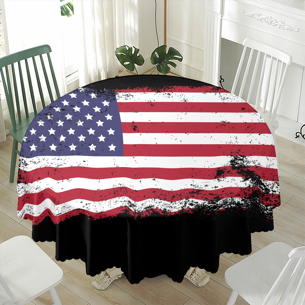 Grunge American Flag Print Waterproof Round Tablecloth