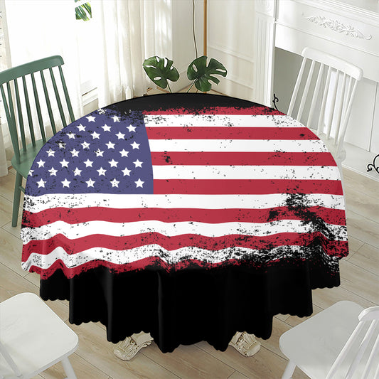 Grunge American Flag Print Waterproof Round Tablecloth