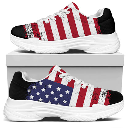 Grunge American Flag Print White Chunky Shoes