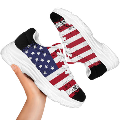 Grunge American Flag Print White Chunky Shoes
