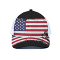 Grunge American Flag Print White Mesh Trucker Hat