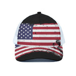 Grunge American Flag Print White Mesh Trucker Cap