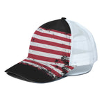 Grunge American Flag Print White Mesh Trucker Cap