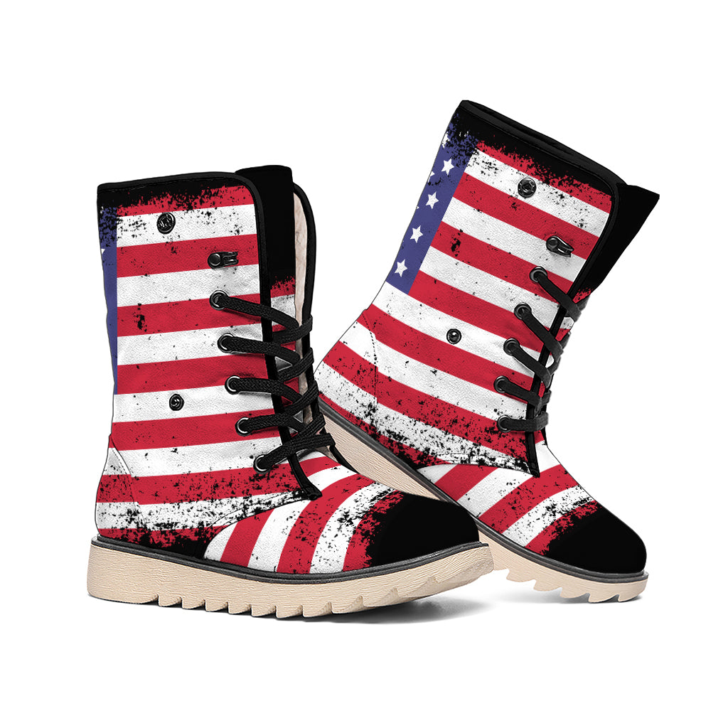 Grunge American Flag Print Winter Boots