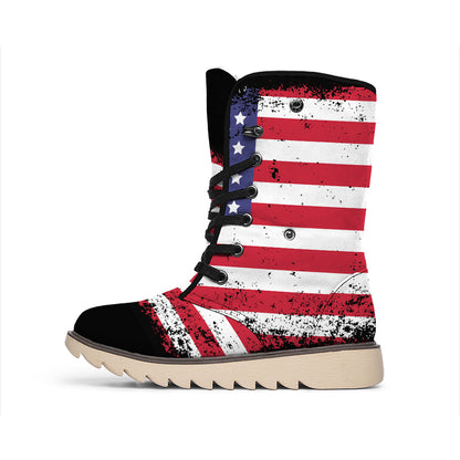 Grunge American Flag Print Winter Boots