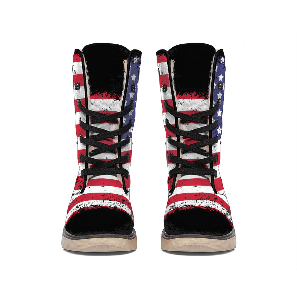 Grunge American Flag Print Winter Boots