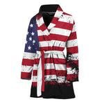 Grunge American Flag Print Women's Bathrobe