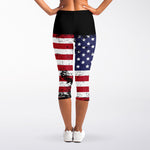 Grunge American Flag Print Women's Capri Leggings