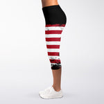 Grunge American Flag Print Women's Capri Leggings